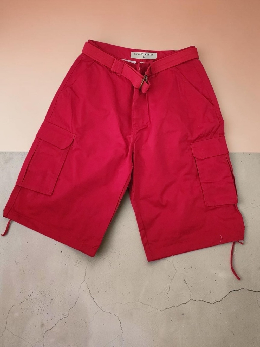 Red Cargo Shorts for Men with Belt By Oakwood Mountain Size 32, 34, 30.